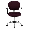 Mid-Back Burgundy Mesh Task Chair with Arms and Chrome Base , #FF-0148-14