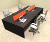 Four Person Orange Divider Office Workstation Desk Set, #OT-SUL-FPO8