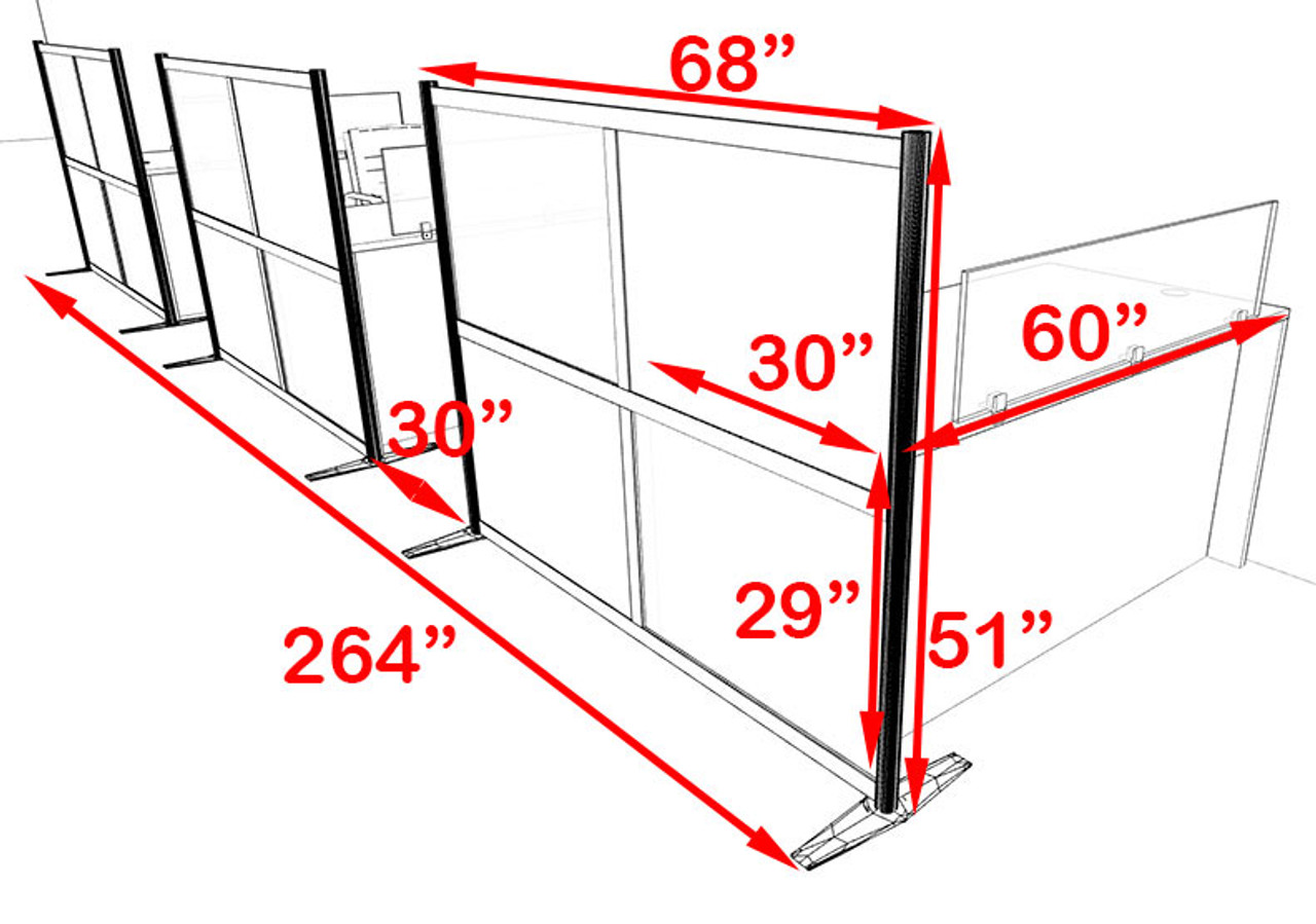 Three Person Workstation w/Acrylic Aluminum Privacy Panel, #OT-SUL-HPO82