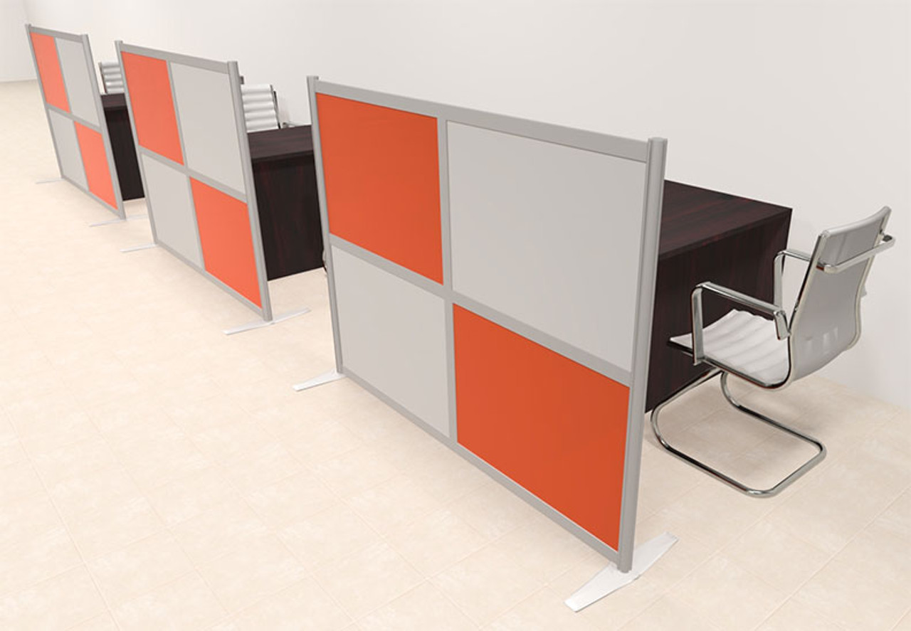 Three Person Workstation w/Acrylic Aluminum Privacy Panel, #OT-SUL-HPO95