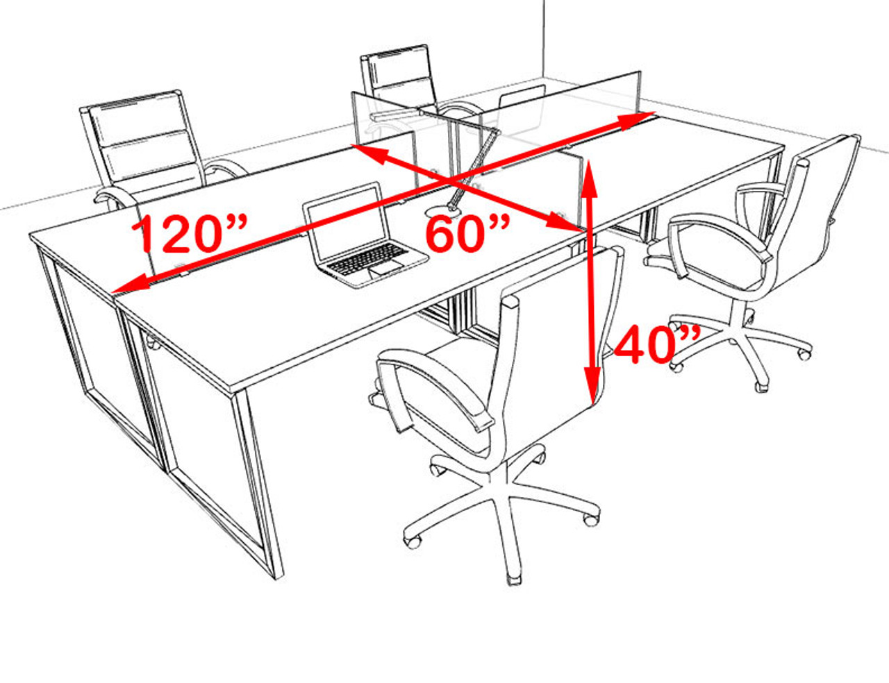 Four Person Modern Acrylic Divider Office Workstation, #AL-OPN-FP10