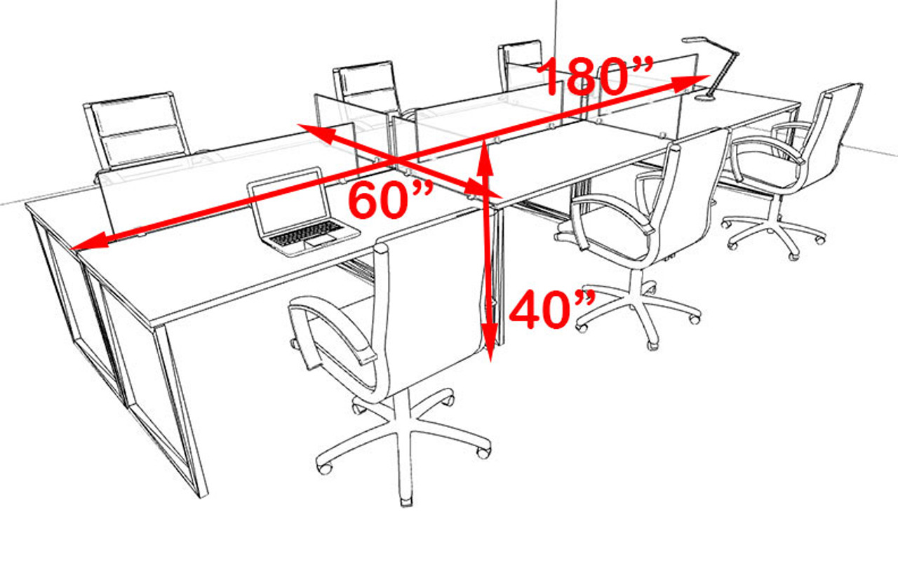 Six Person Modern Acrylic Divider Office Workstation, #AL-OPN-FP14