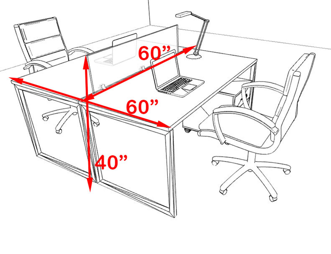 Two Person Modern Acrylic Divider Office Workstation, #AL-OPN-FP19