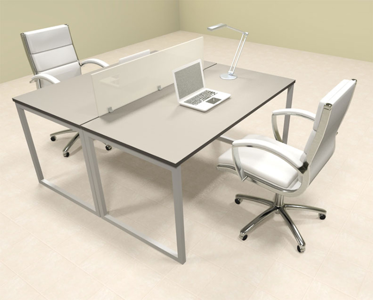 Two Person Modern Acrylic Divider Office Workstation, #AL-OPN-FP2