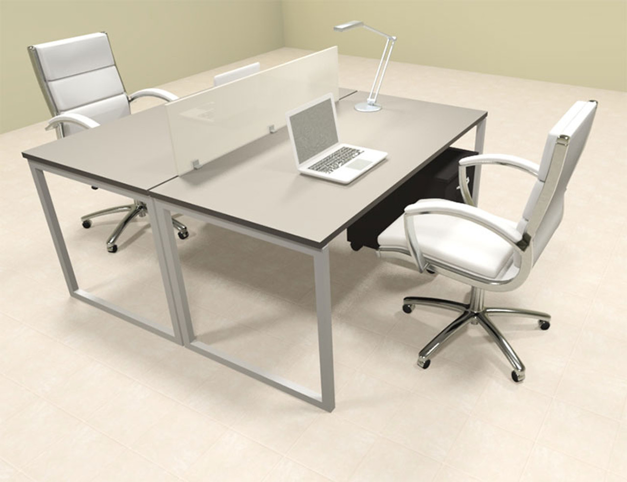Two Person Modern Acrylic Divider Office Workstation, #AL-OPN-FP20