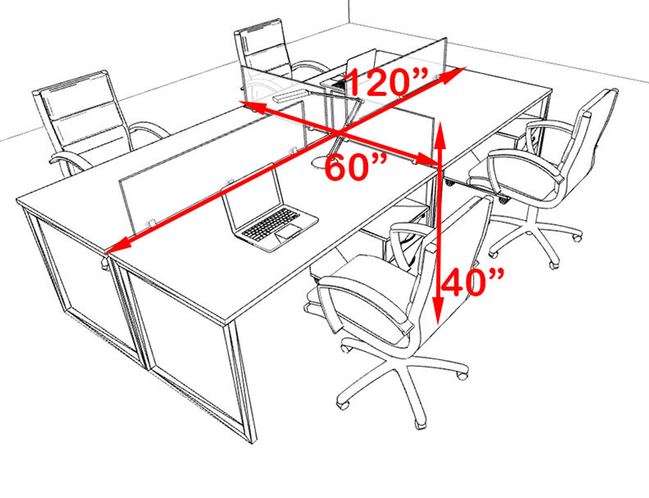 Four Person Modern Acrylic Divider Office Workstation, #AL-OPN-FP26