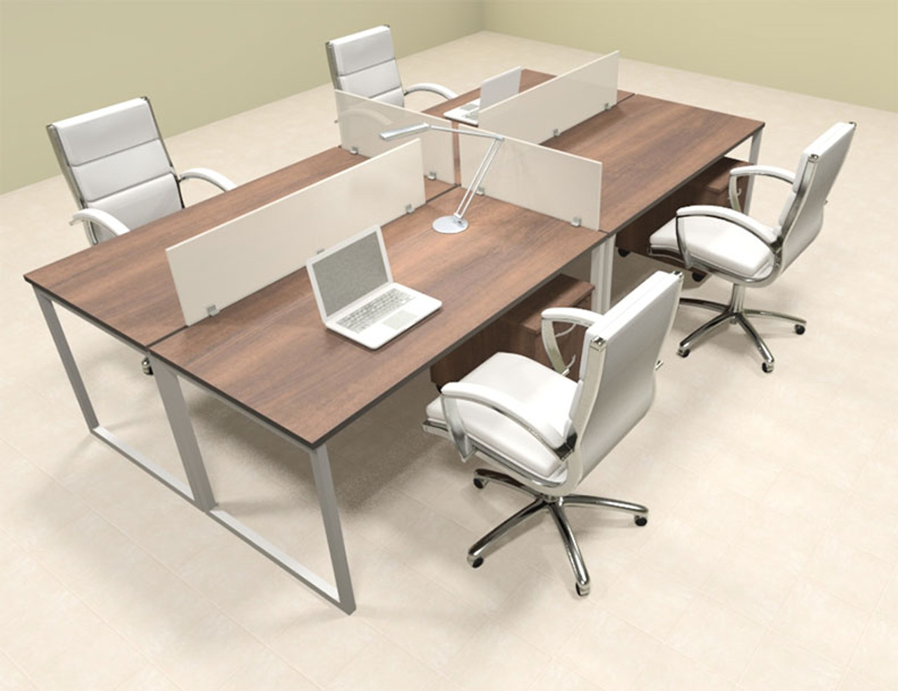 Four Person Modern Acrylic Divider Office Workstation, #AL-OPN-FP27