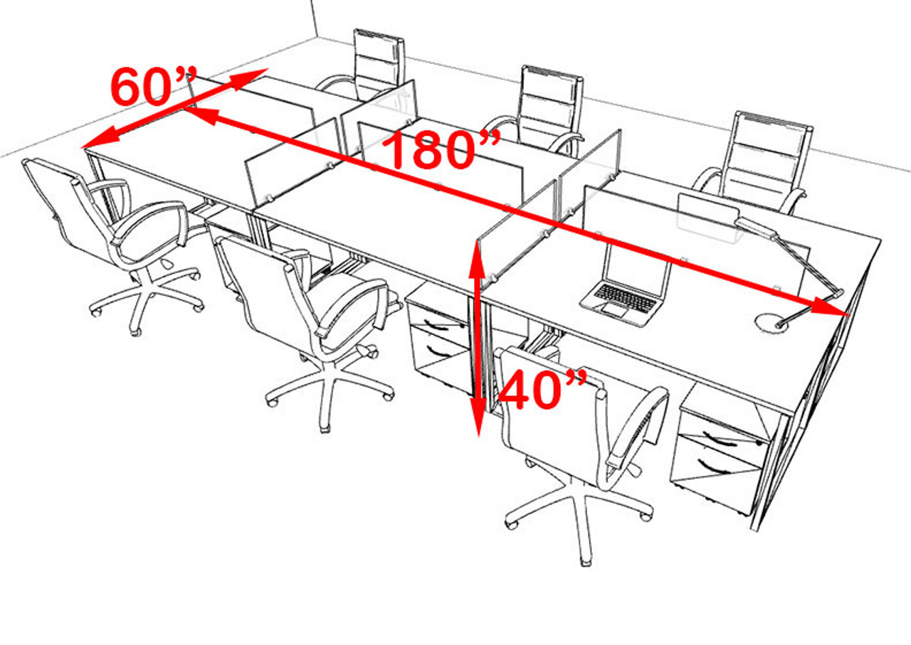 Six Person Modern Acrylic Divider Office Workstation, #AL-OPN-FP36