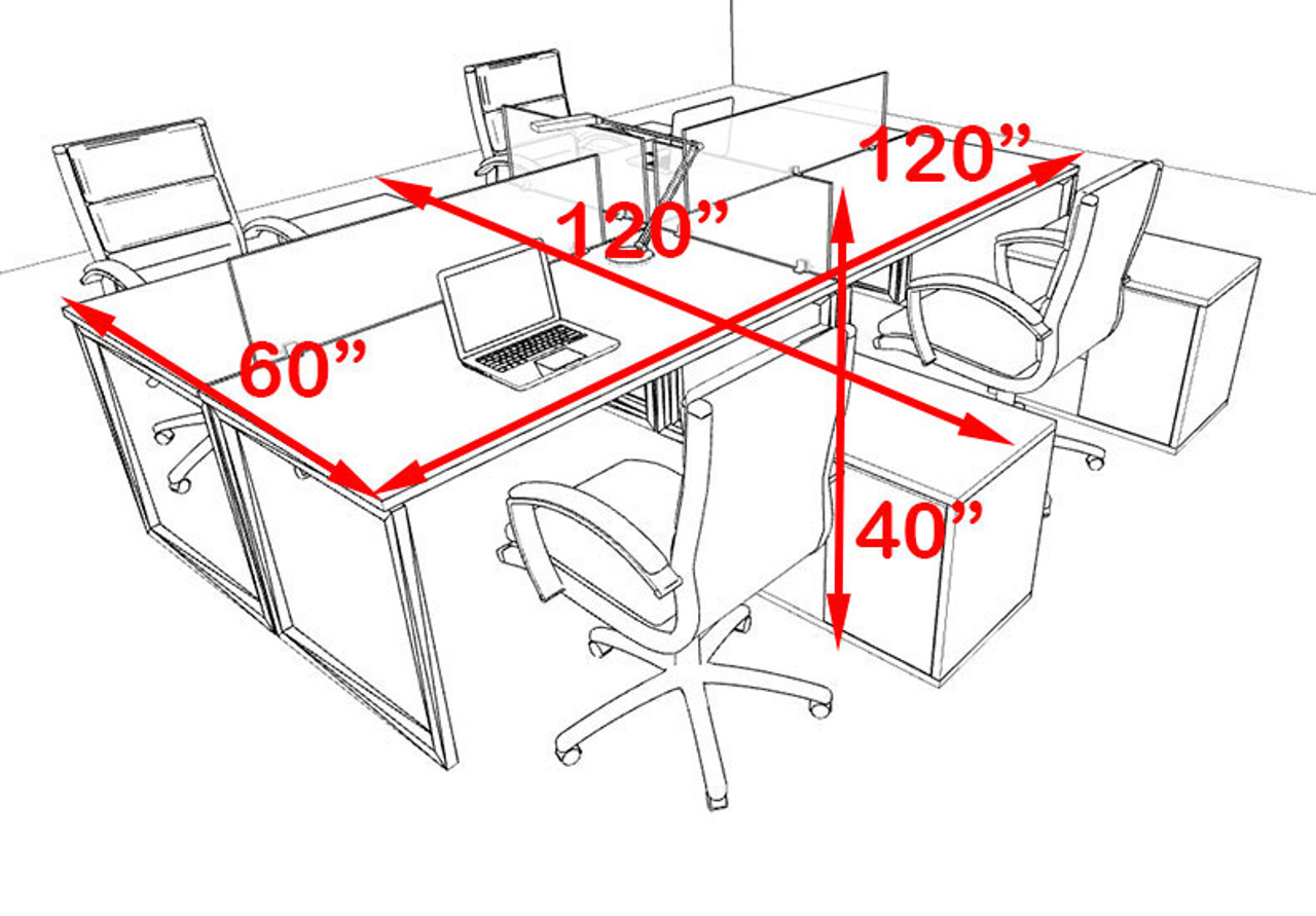 Four Person Modern Acrylic Divider Office Workstation, #AL-OPN-FP44