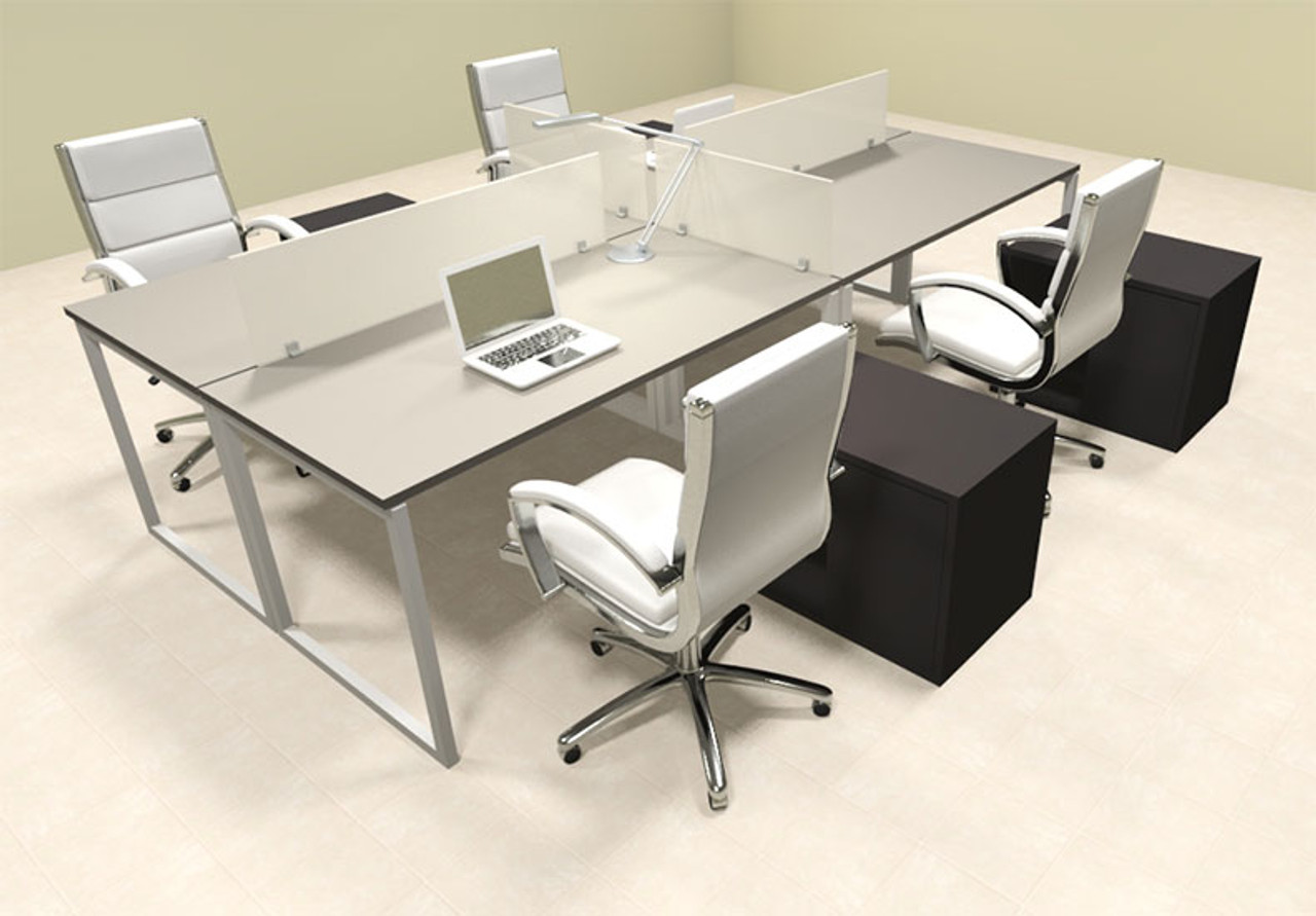 Four Person Modern Acrylic Divider Office Workstation, #AL-OPN-FP44