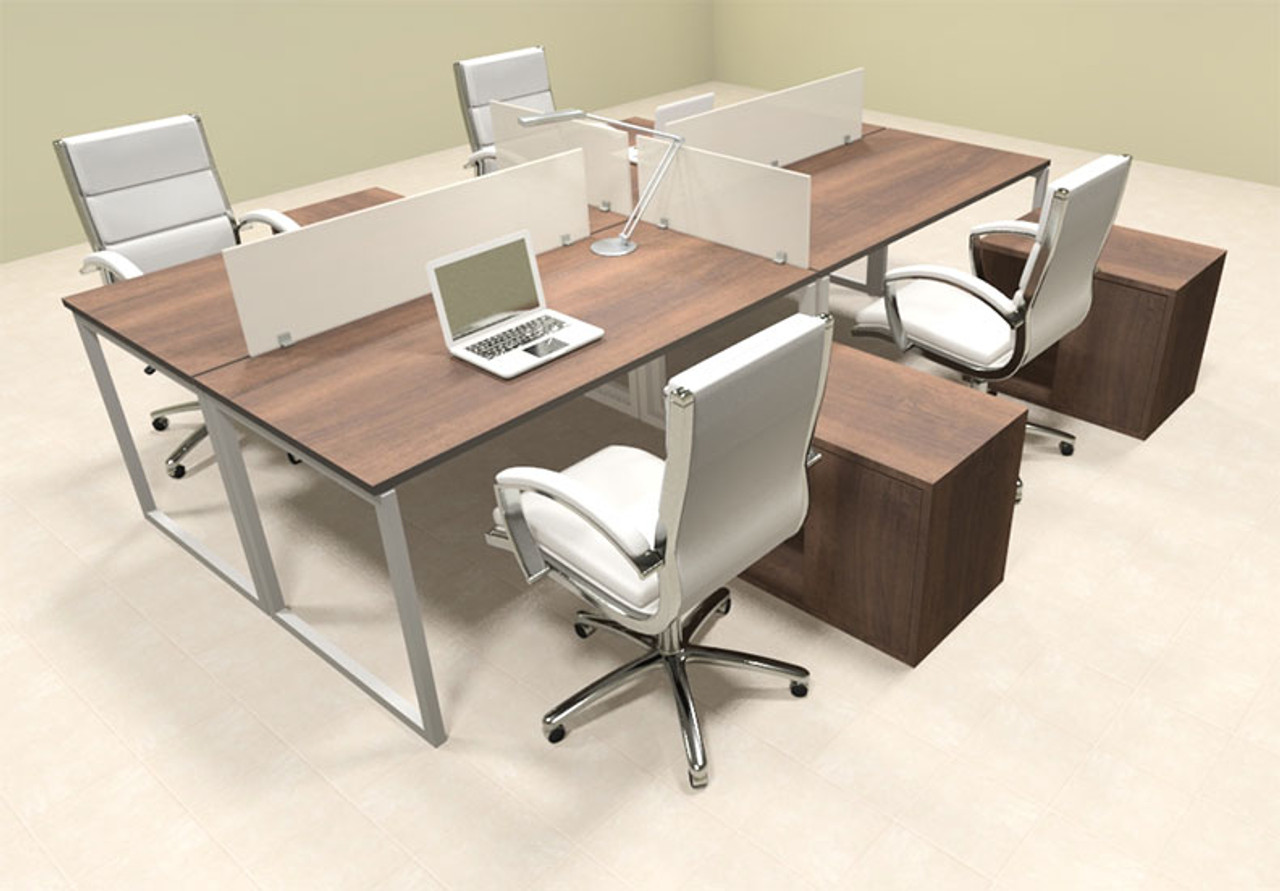 Four Person Modern Acrylic Divider Office Workstation, #AL-OPN-FP45