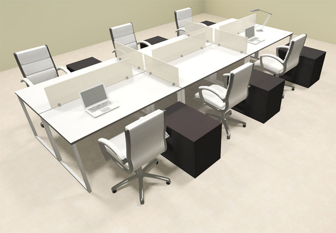 Six Person Modern Acrylic Divider Office Workstation, #AL-OPN-FP49