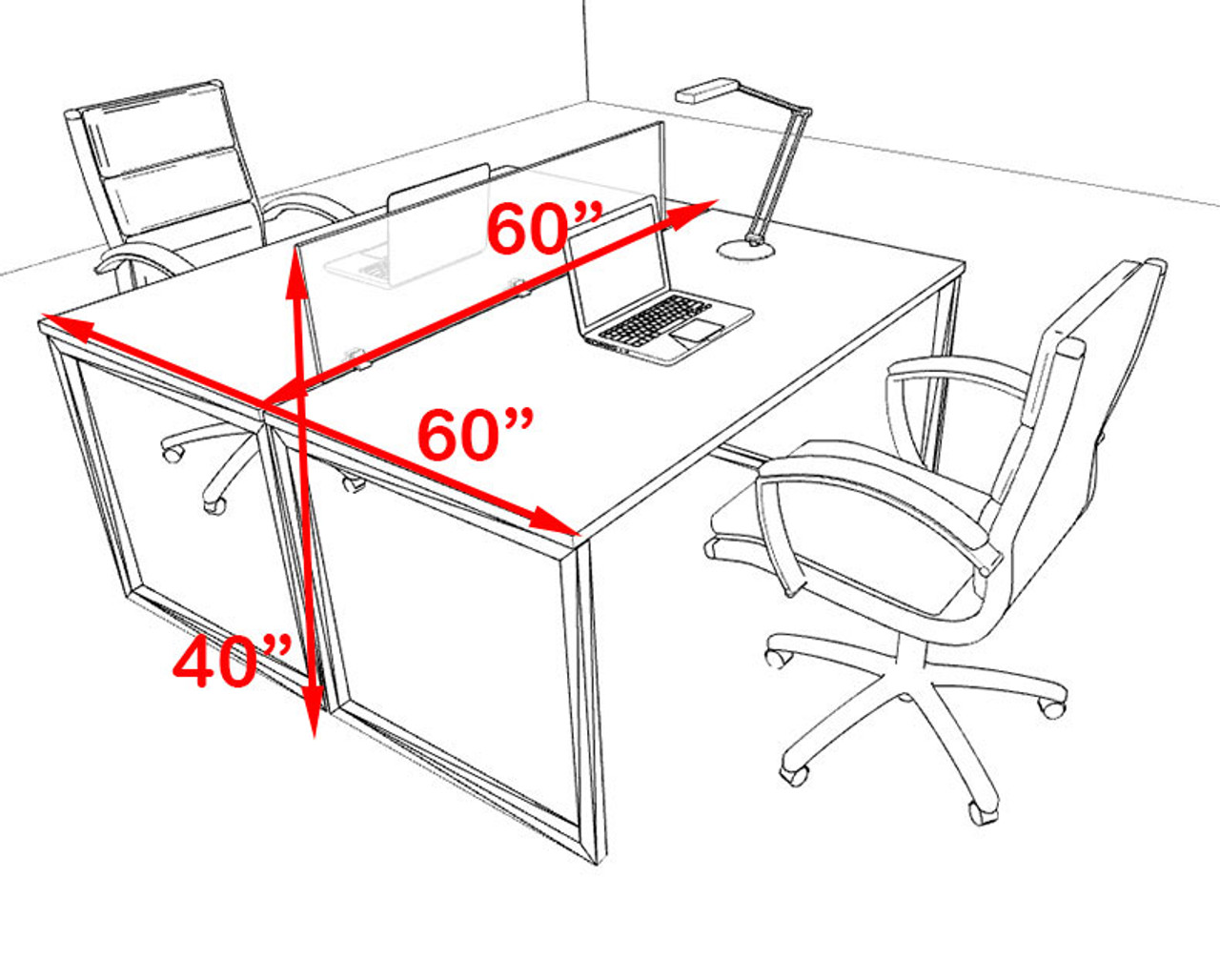 Two Person Modern Acrylic Divider Office Workstation, #AL-OPN-FP5