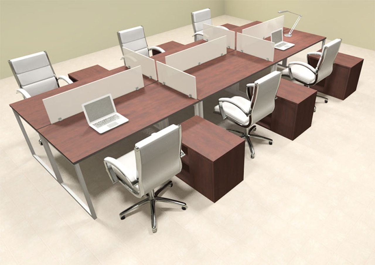Six Person Modern Acrylic Divider Office Workstation, #AL-OPN-FP52
