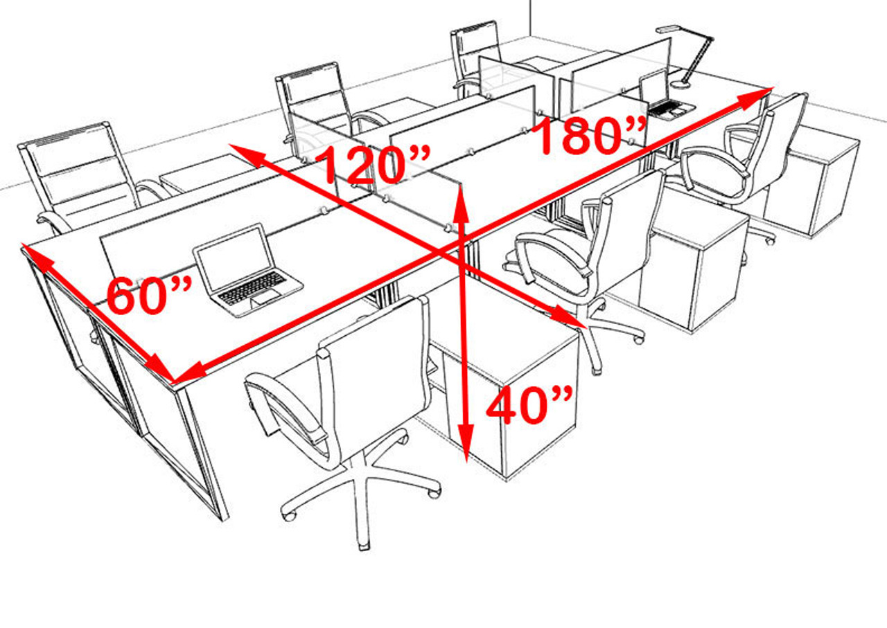 Six Person Modern Acrylic Divider Office Workstation, #AL-OPN-FP53