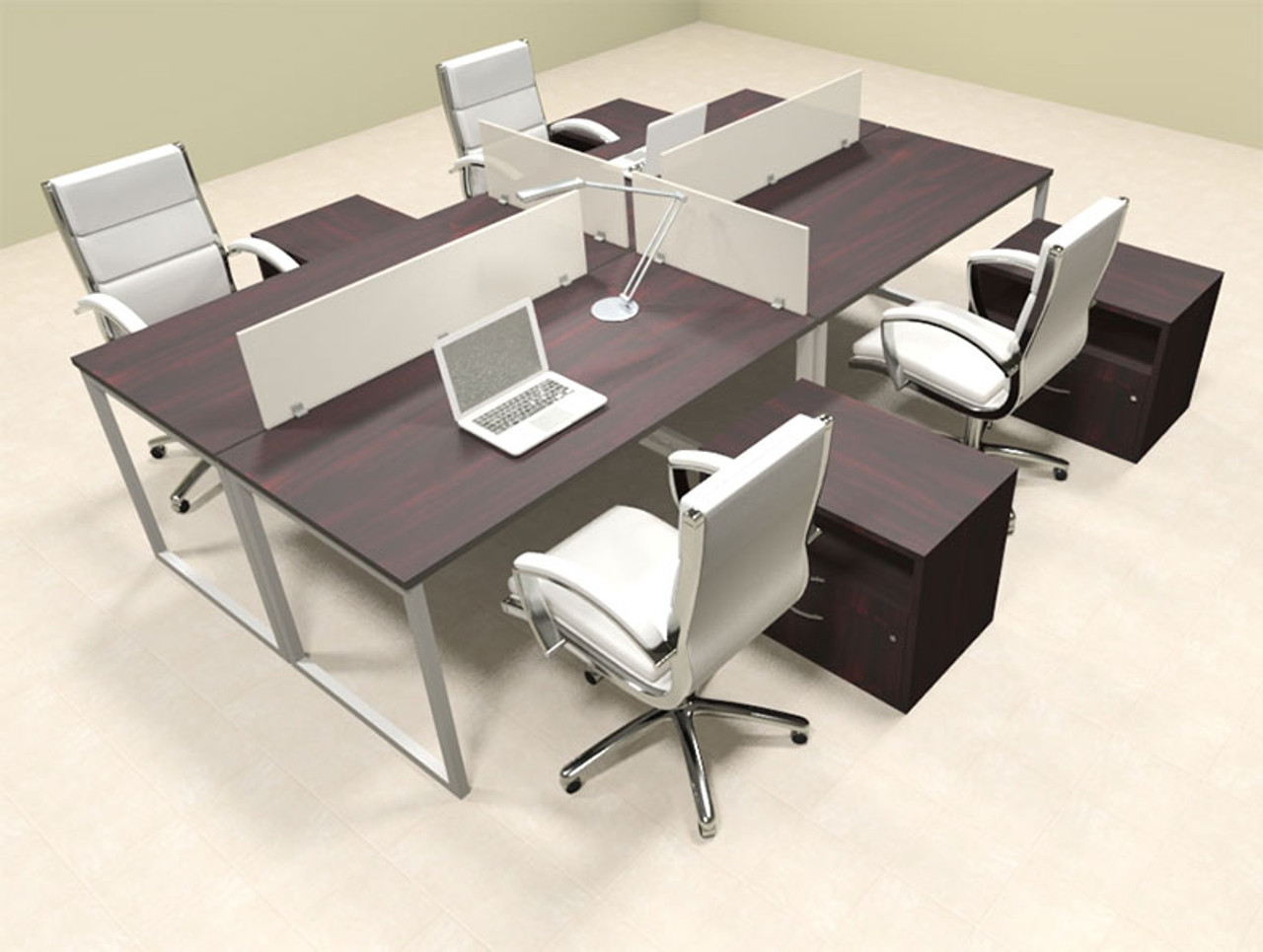 Four Person Modern Acrylic Divider Office Workstation, #AL-OPN-FP65