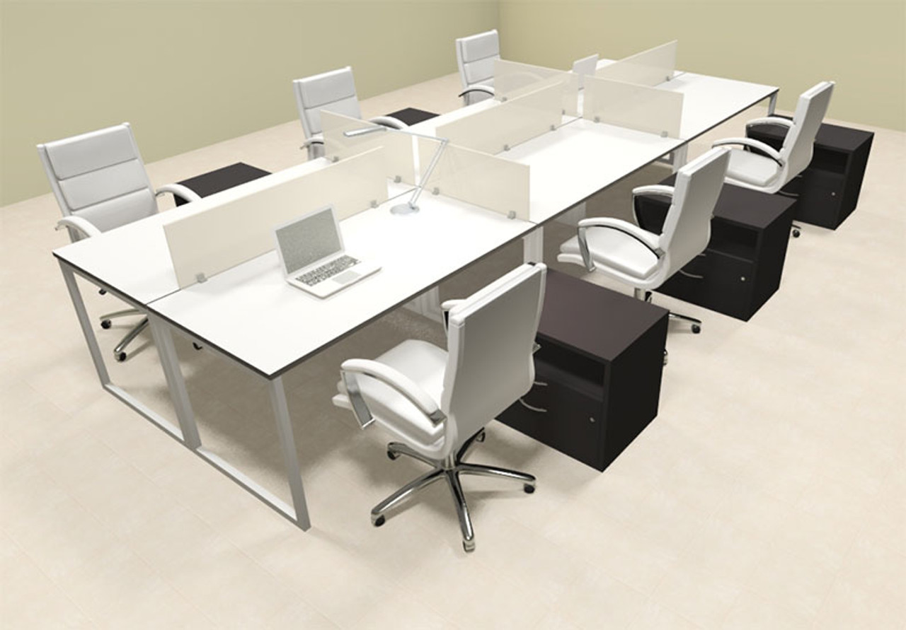 Six Person Modern Acrylic Divider Office Workstation, #AL-OPN-FP67