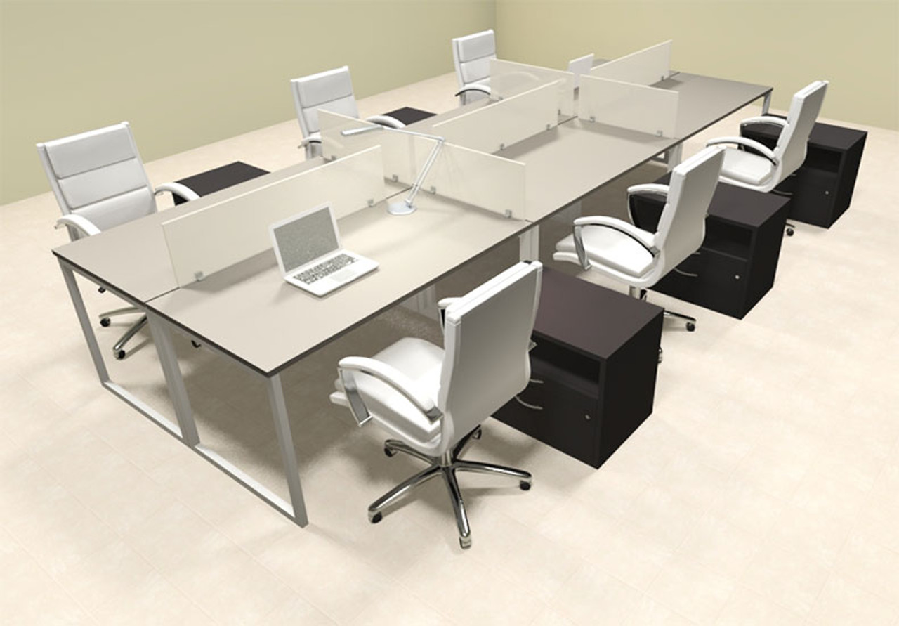 Six Person Modern Acrylic Divider Office Workstation, #AL-OPN-FP68