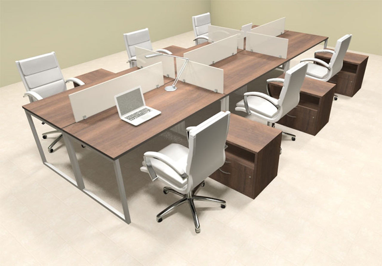Six Person Modern Acrylic Divider Office Workstation, #AL-OPN-FP69