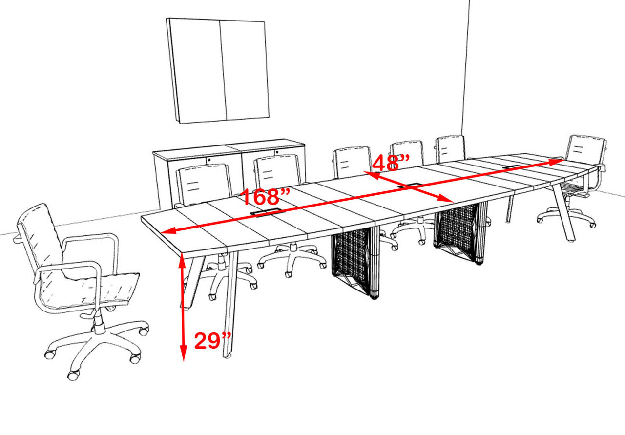 Modern Boat shaped 14' Feet Metal Leg Conference Table, #OF-CON-CV24