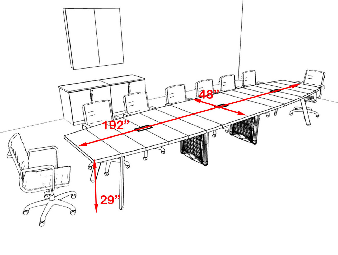 Modern Boat shaped 16' Feet Metal Leg Conference Table, #OF-CON-CV30