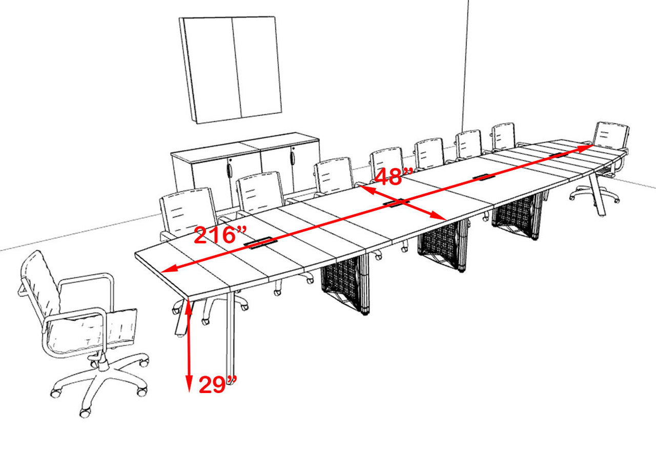 Modern Boat shaped 18' Feet Metal Leg Conference Table, #OF-CON-CV40