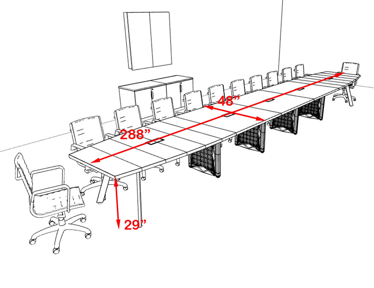 Modern Boat shaped 24' Feet Metal Leg Conference Table, #OF-CON-CV58