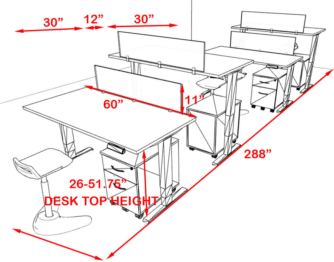 Four Persons Modern Power Adjustable Divider Workstation, #AL-OPN-HP19