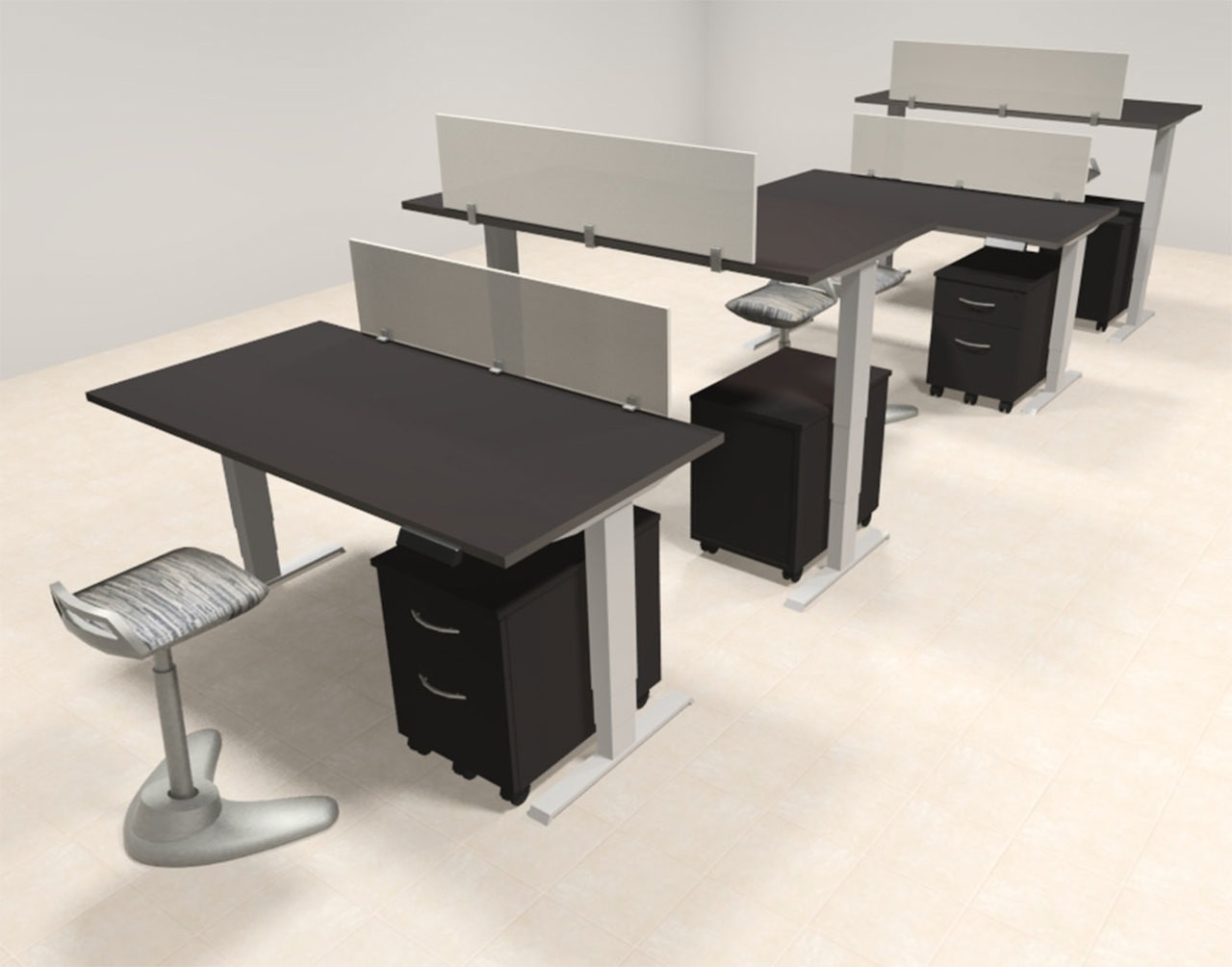 Four Persons Modern Power Adjustable Divider Workstation, #AL-OPN-HP24