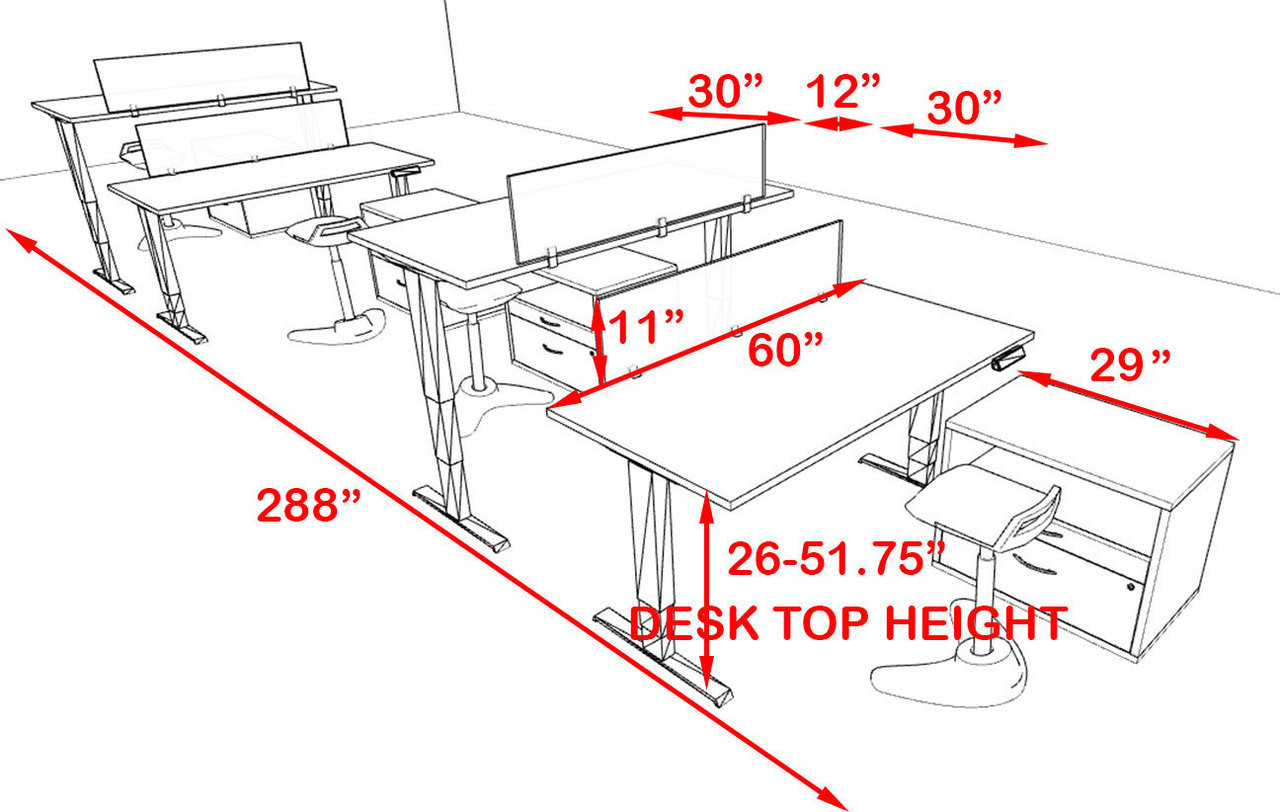 Four Persons Modern Power Adjustable Divider Workstation, #AL-OPN-HP44