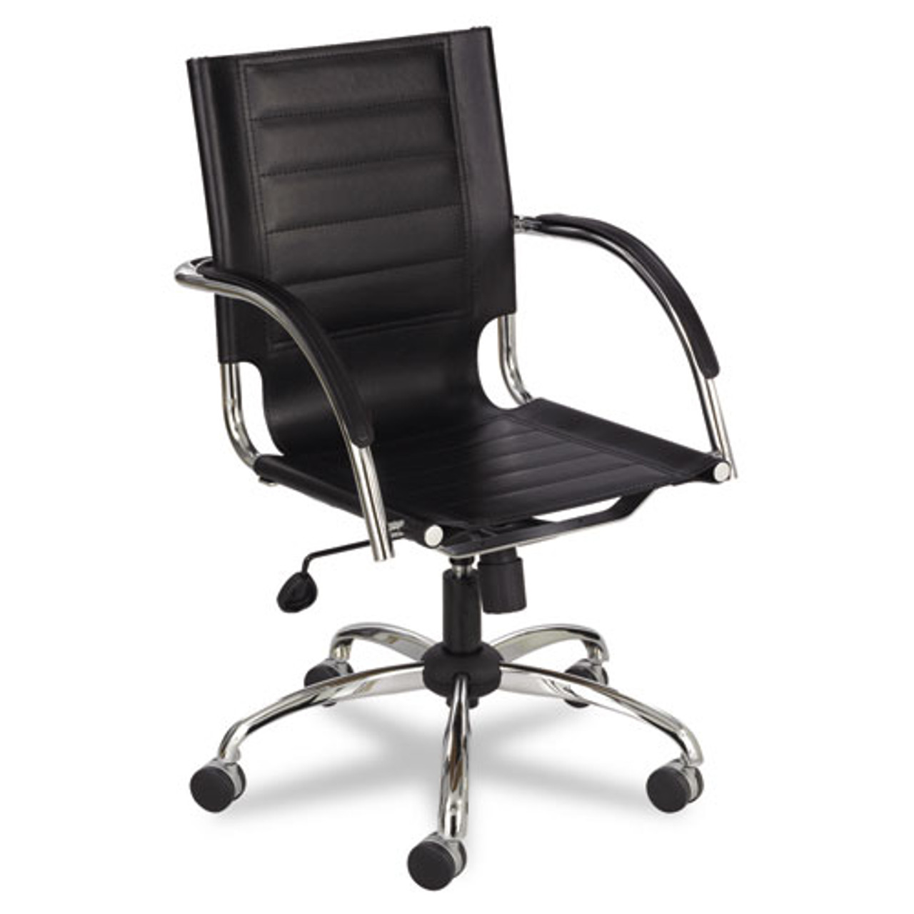 Flaunt Series Mid-Back Manager's Chair, Black Leather/chrome, #SF-2345-BL