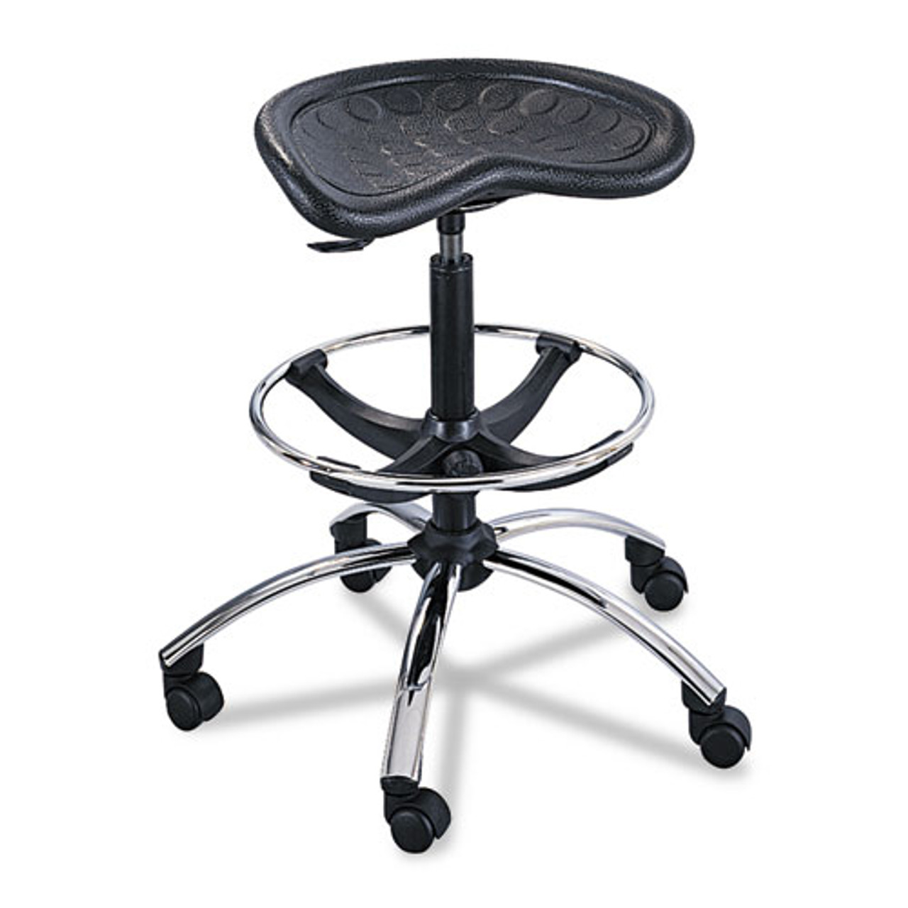 Sit-Star Stool With Footring And Casters, 27" To 36"h Seat, Black/chrome, #SF-5549-BL