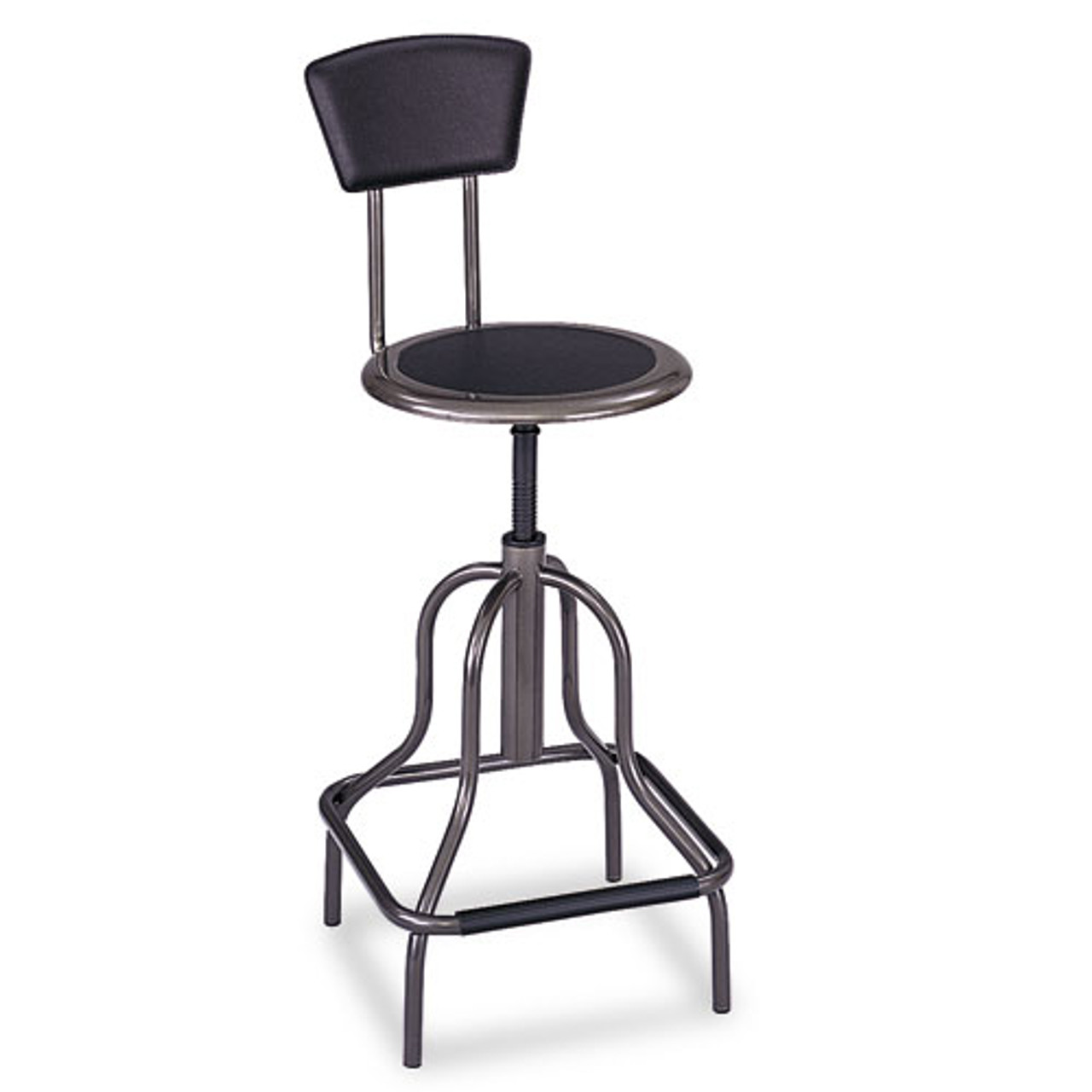 Diesel Series Industrial Stool W/back, High Base, Pewter Leather Seat/back Pad, #SF-5553-