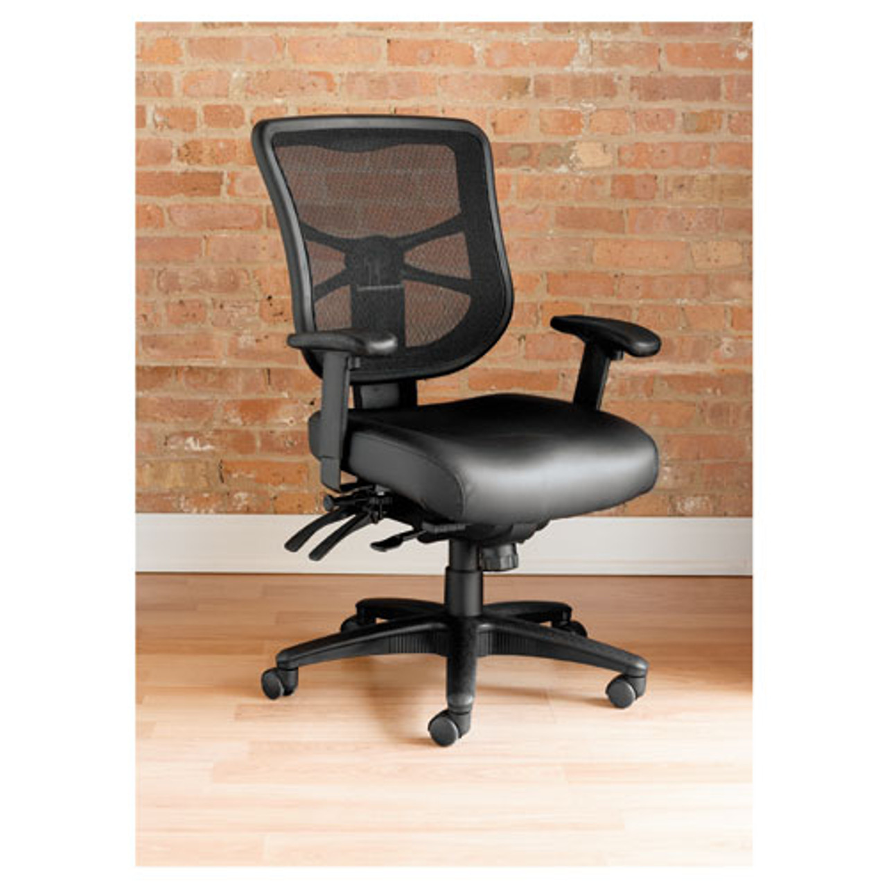 Alera Elusion Series Mesh Mid-Back Multifunction Chair, Black Leather, #AL-1086