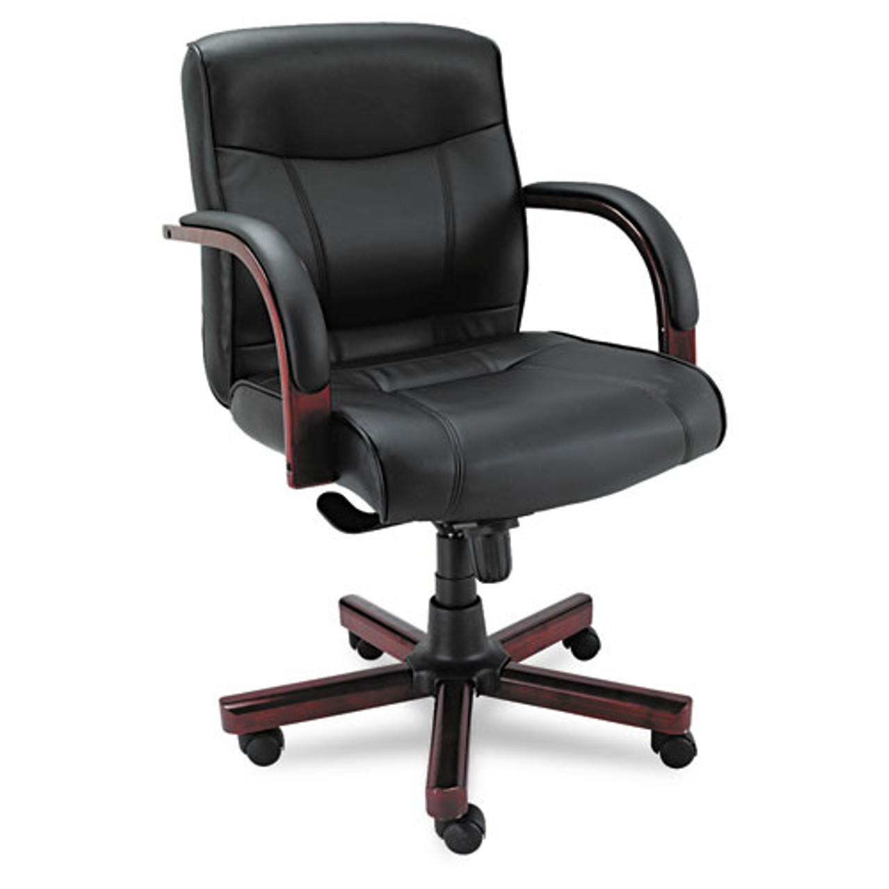 Alera Madaris Series Midback Knee Tilt Leather Chair W/wood Trim, Black/mahogany, #AL-1215