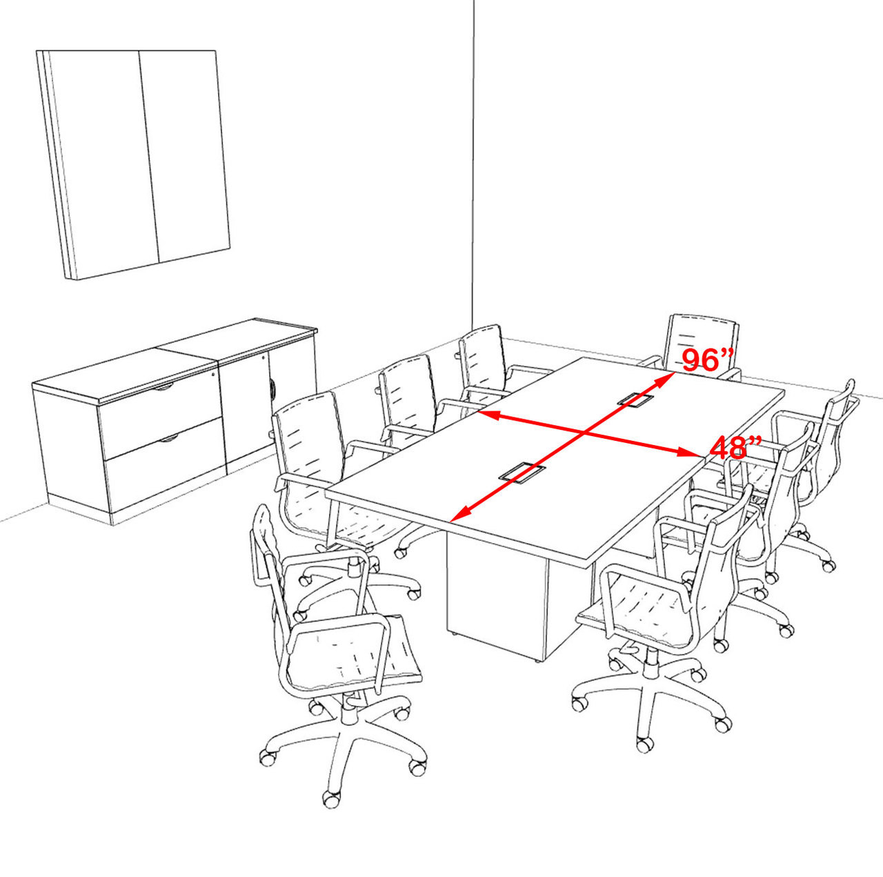 Modern Rectangular Top Cube Leg 8' Feet Conference Table, #OF-CON-CS1