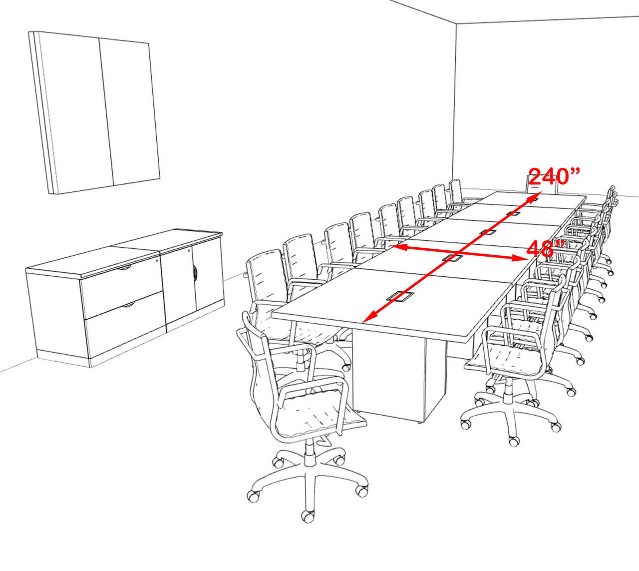 Modern Rectangular Top Cube Leg 20' Feet Conference Table, #OF-CON-CS32