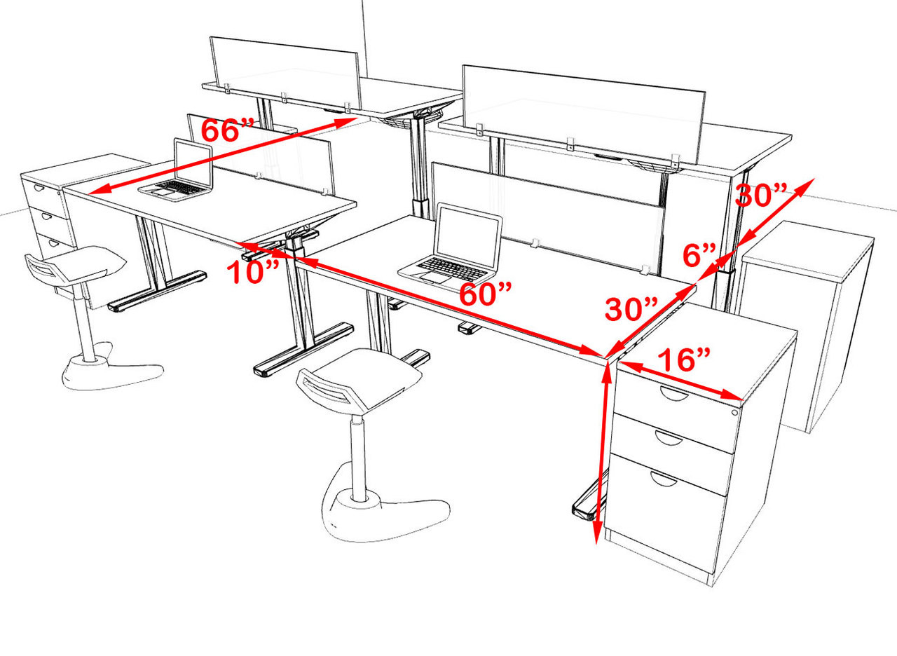 Four Persons Modern Power Height Adjustable Divider Workstation, #OT-SUL-FPH19