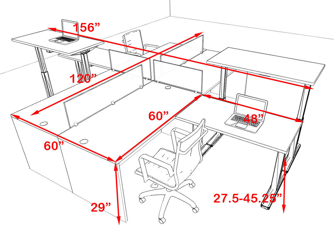 Four Persons Modern Power Height Adjustable Divider Workstation, #OT-SUL-FPH29