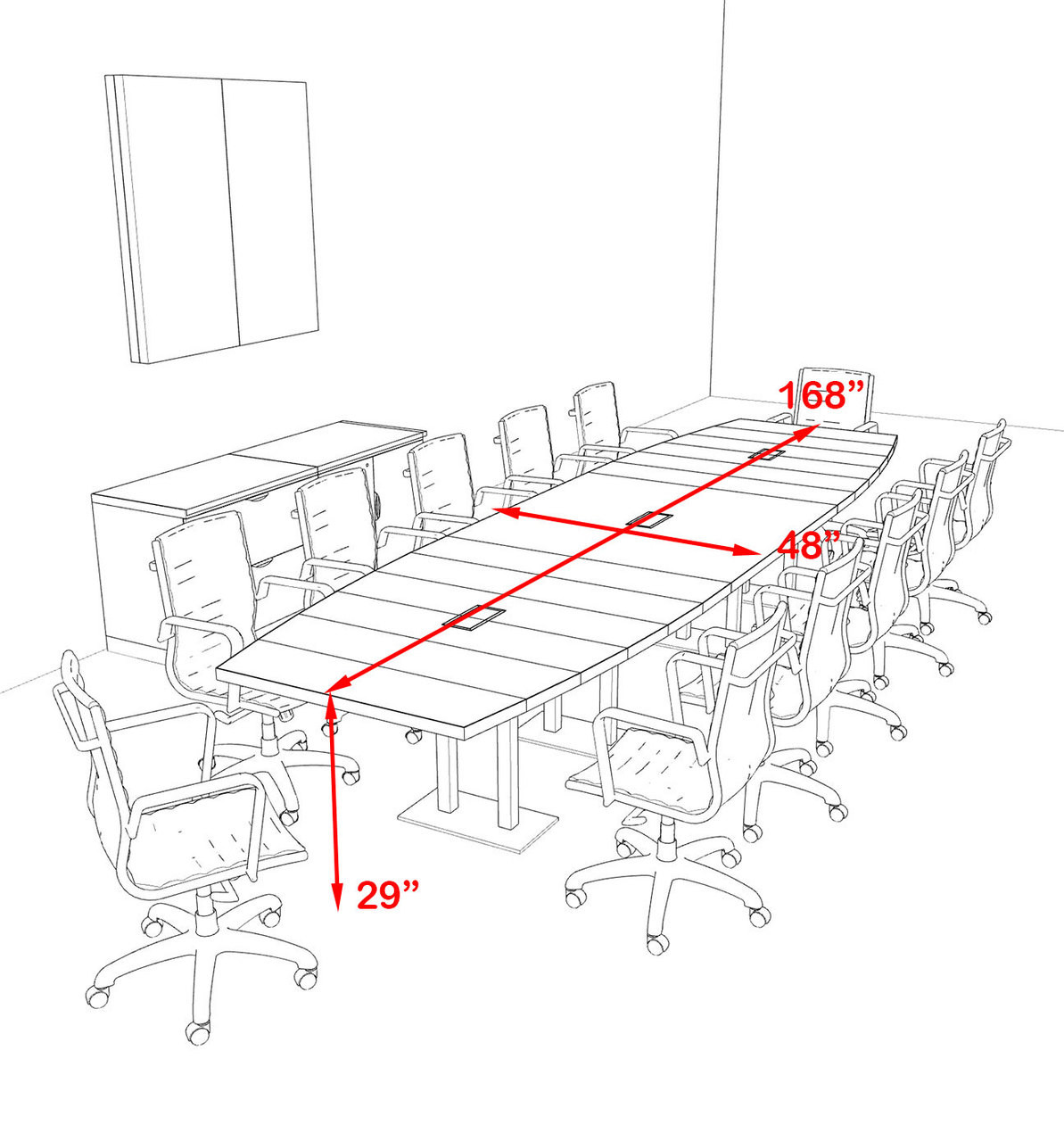 Modern Boat Shaped Steel Leg 14' Feet Conference Table, #OF-CON-CM35