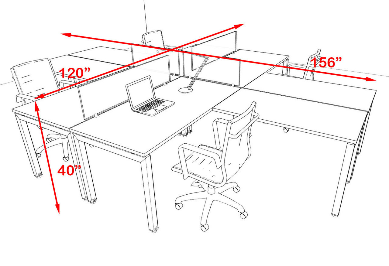 Four Person Modern Divider Office Workstation Desk Set, #OF-CON-FP18