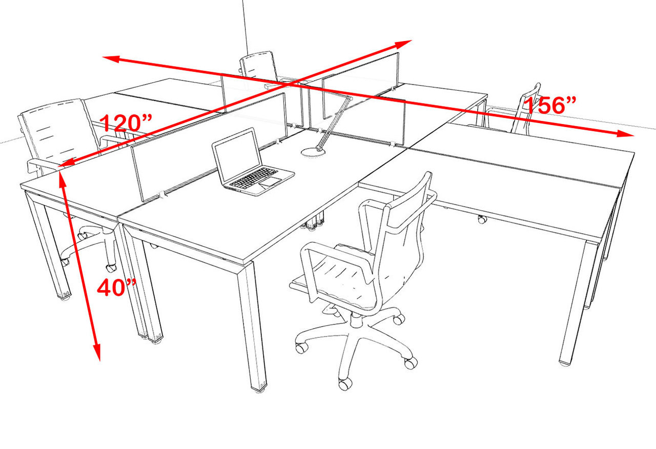 Four Person Modern Divider Office Workstation Desk Set, #OF-CON-FP19