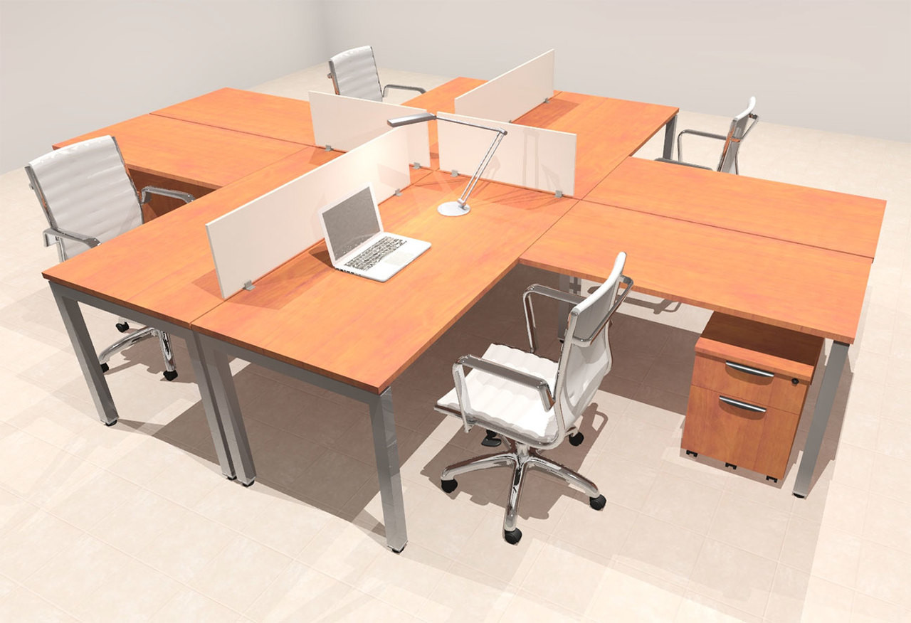 Four Person Modern Divider Office Workstation Desk Set, #OF-CON-FP27