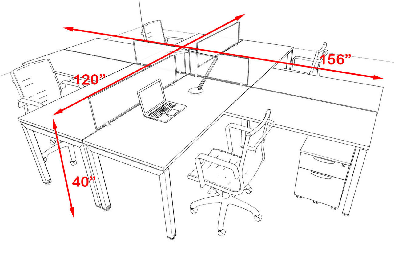 Four Person Modern Divider Office Workstation Desk Set, #OF-CON-FP32
