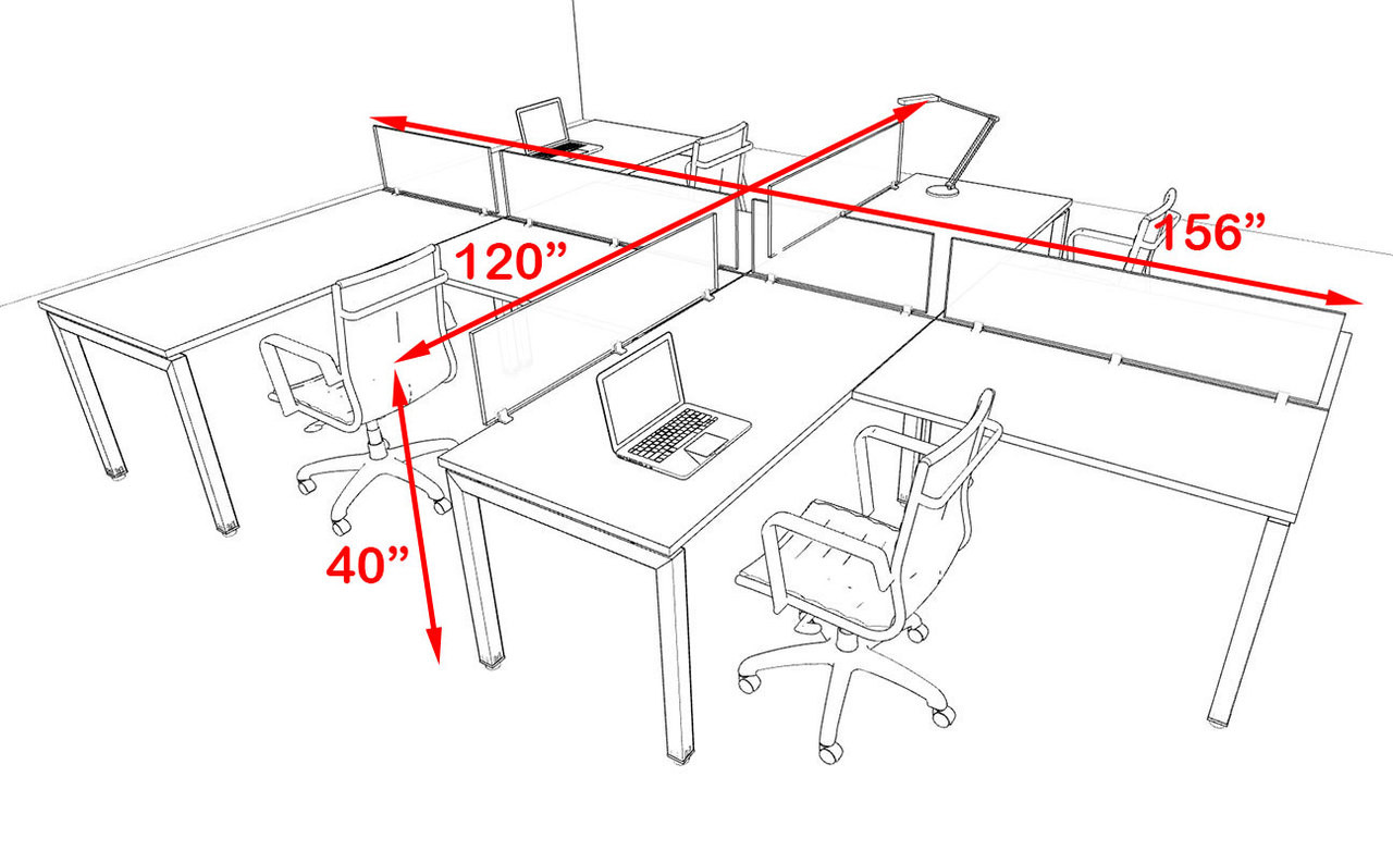 Four Person Modern Divider Office Workstation Desk Set, #OF-CON-SP15