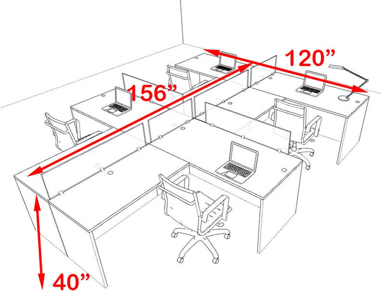 Four Person Modern Divider Office Workstation Desk Set, #OT-SUL-SP76