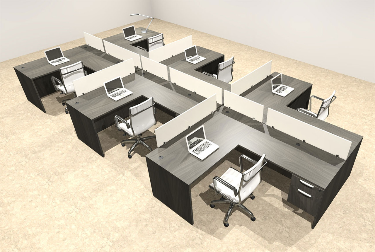 Six Person Modern Divider Office Workstation Desk Set, #OT-SUL-SP80