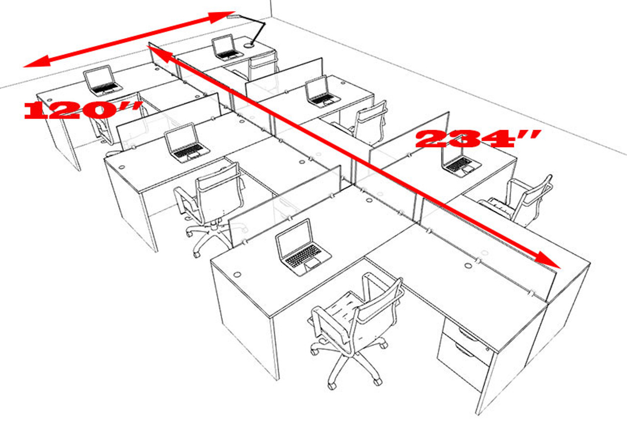 Six Person Modern Divider Office Workstation Desk Set, #OT-SUL-SP80