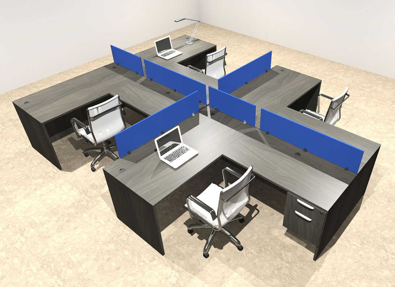 Four Person Modern Divider Office Workstation Desk Set, #OT-SUL-SPB79