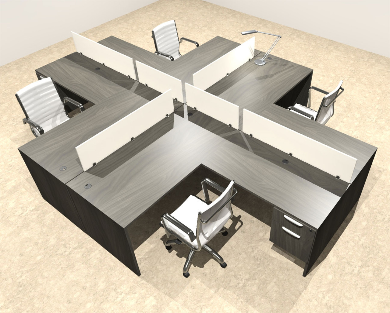 Four Person Modern Divider Office Workstation Desk Set, #OT-SUL-FP59